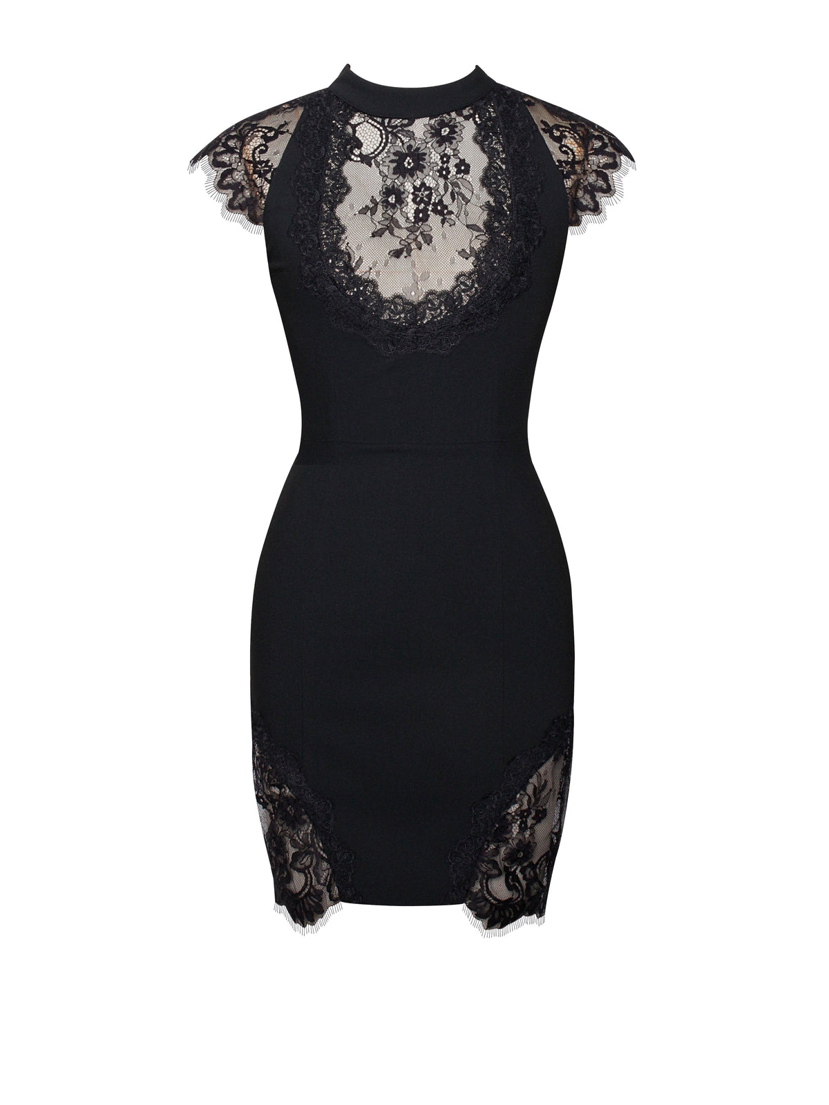 Quinella Black Lace Charming Crepe Backless Mini Dress