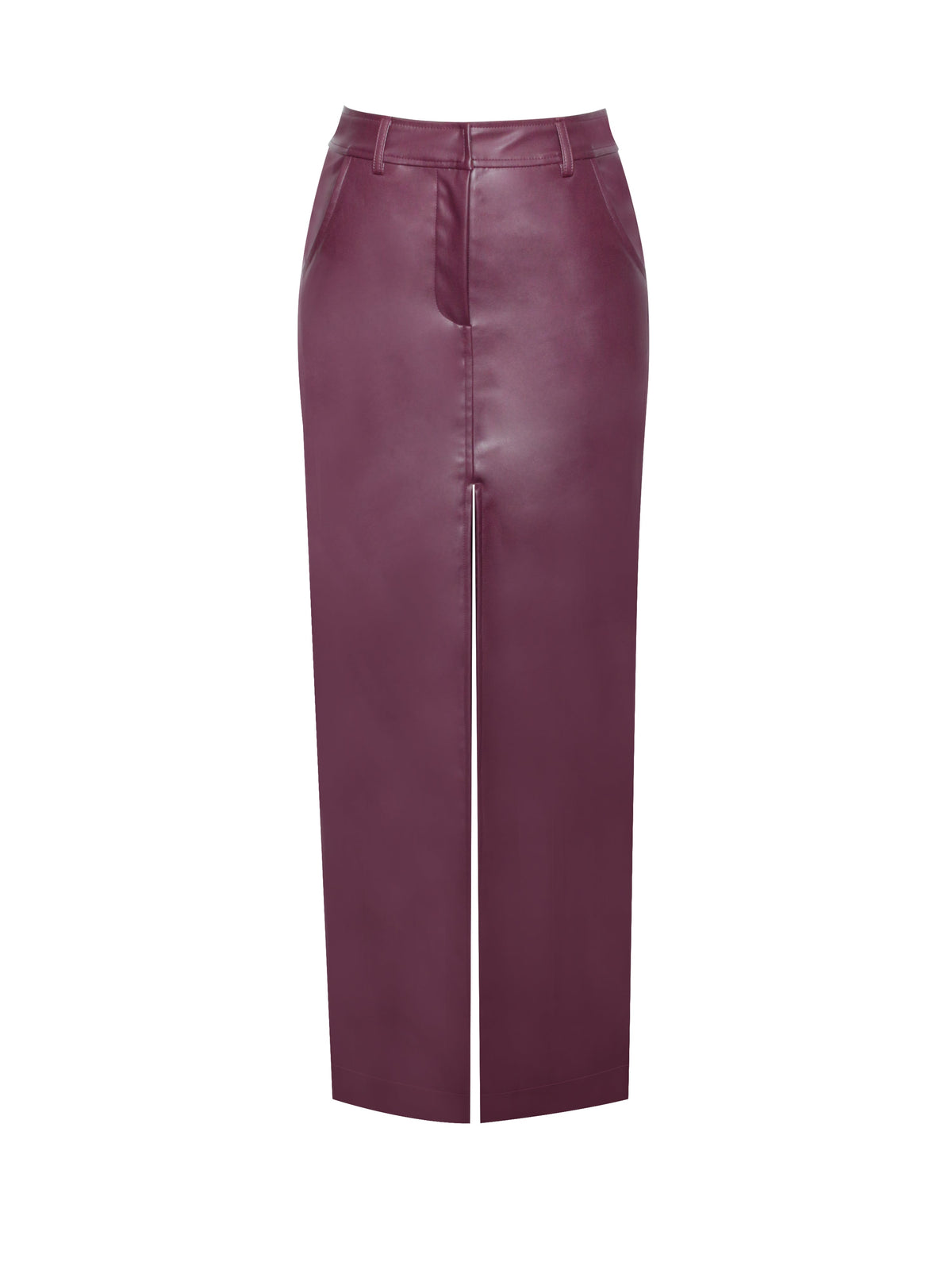 Noya Purple Front Charming Slit Vegan Leather Skirt