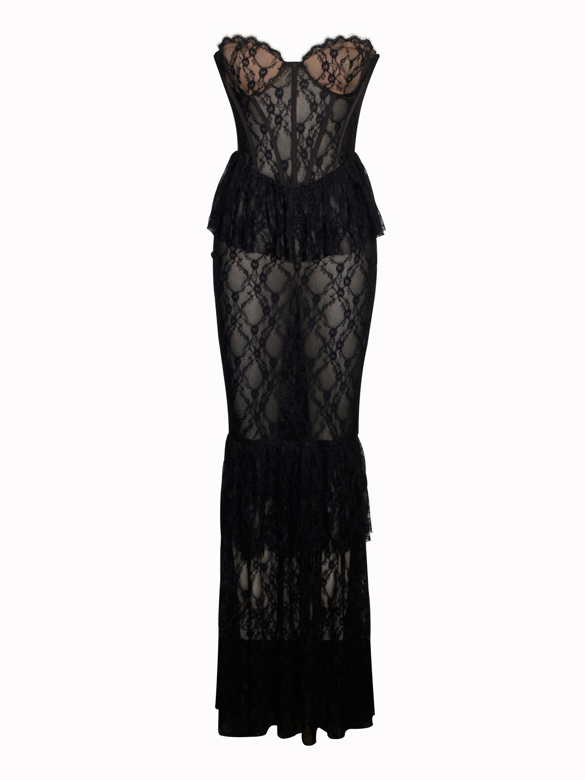 Quennell Black Lace Charming Corset Maxi Dress