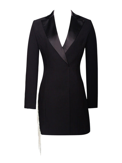Freya Black Crystal Charming Fringe Blazer Dress