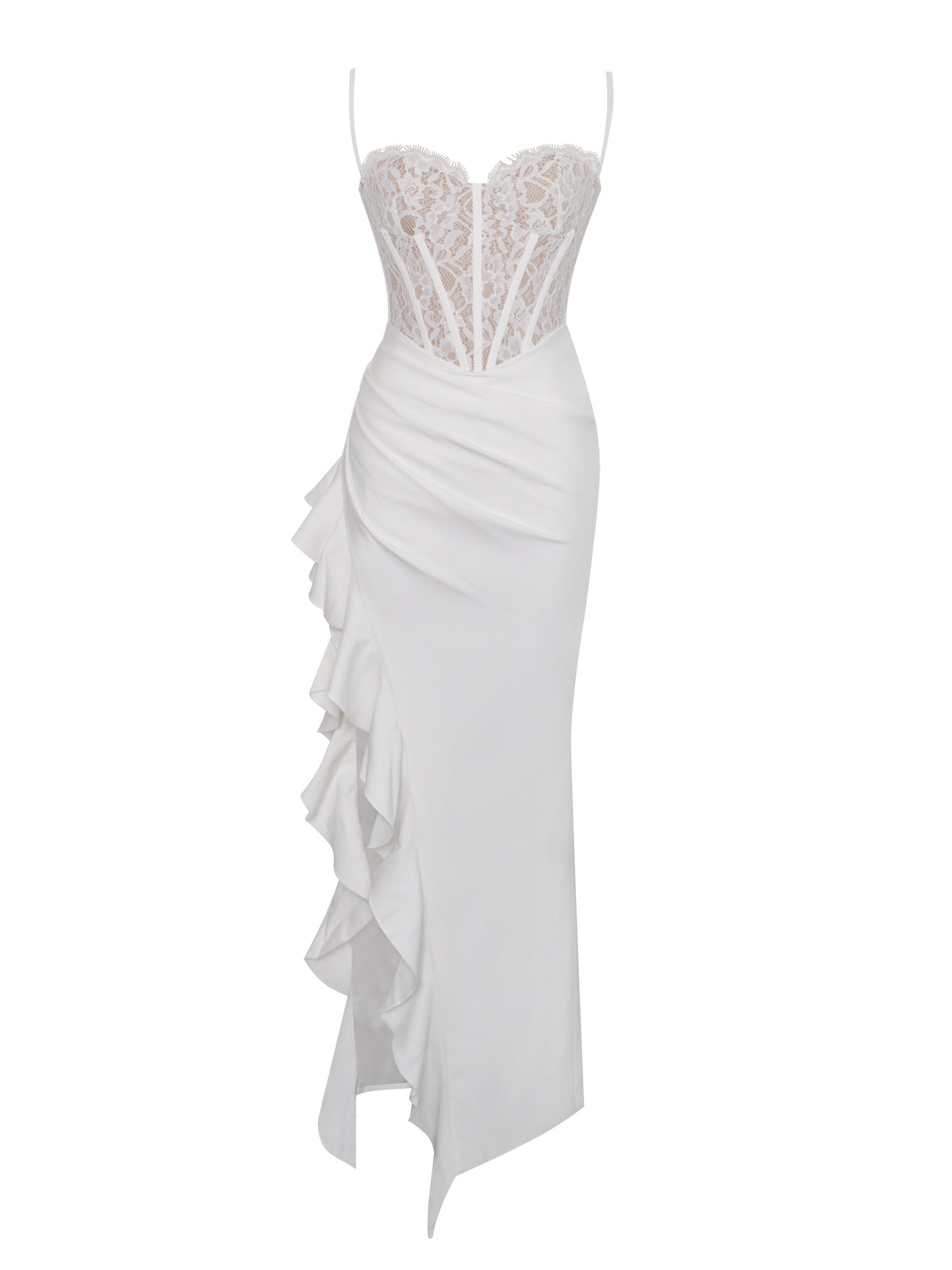 Junia White Lace Charming Corset Maxi Dress