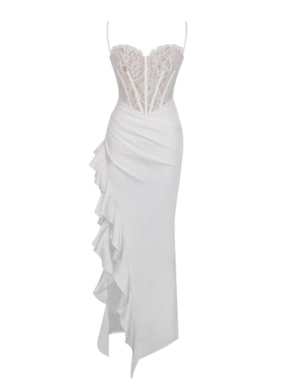 Junia White Lace Charming Corset Maxi Dress