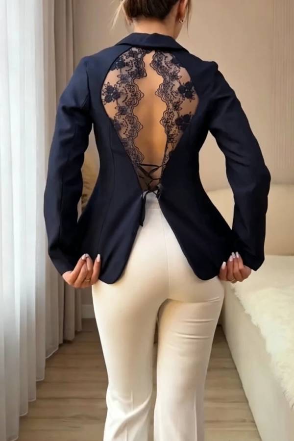 Ayla Back Cutout Lace Tie-up Long Sleeve Lapel Blazer