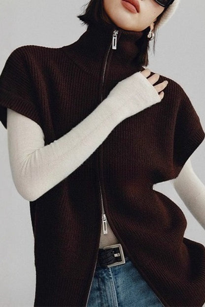 Dual Zip Turtleneck Knit Top