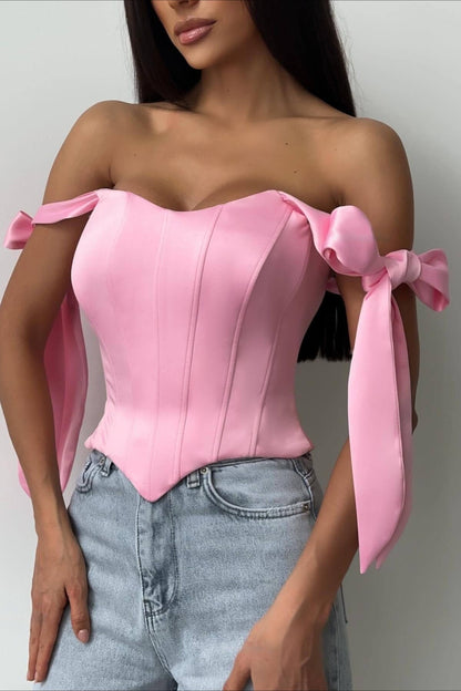 Sexy Corset Tie Asymmetric Hem Tube Top
