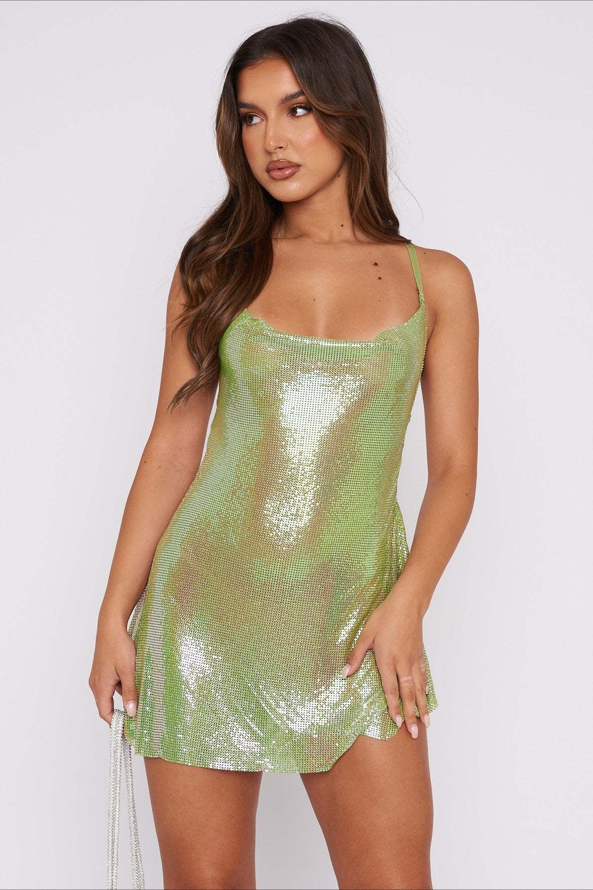 Slim Open Back Off-Shoulder Sequin Dress