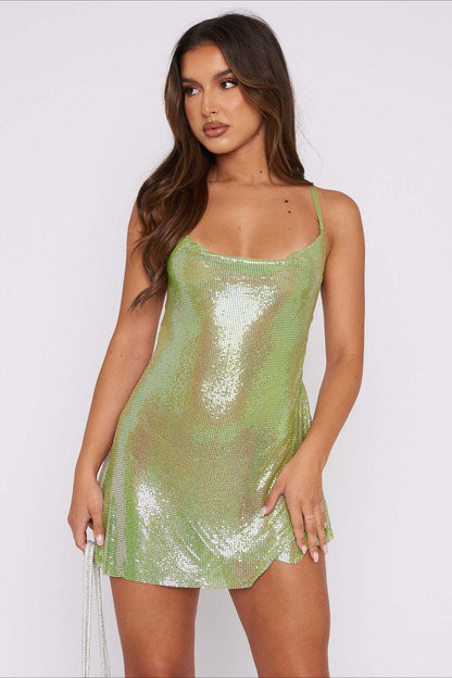 Slim Open Back Off-Shoulder Sequin Dress