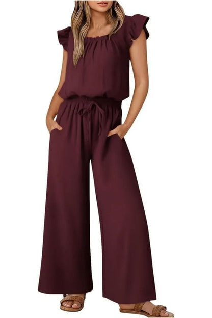 Women's Ruffle Sleeve Solid Color One Piece Jumpsuit