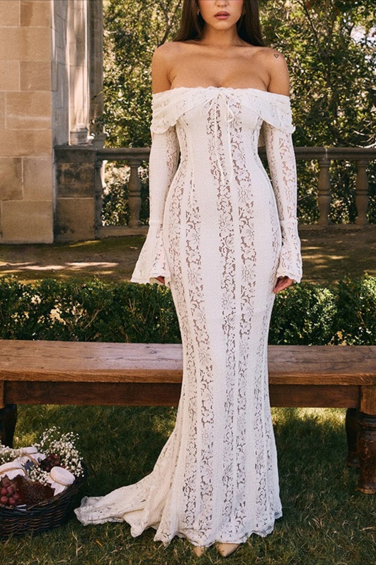 Off Shoulder Lace High Waist Prom Dress