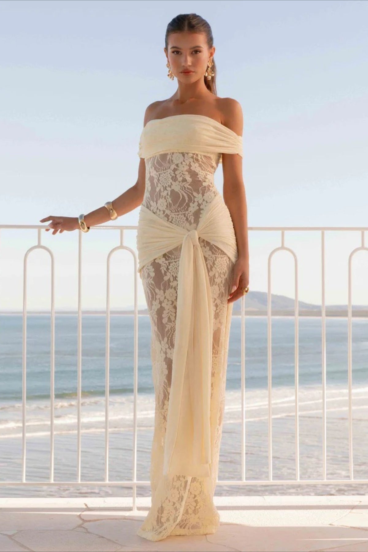 Sheer Lace Cutout Ribbon Bodycon Lace Dress