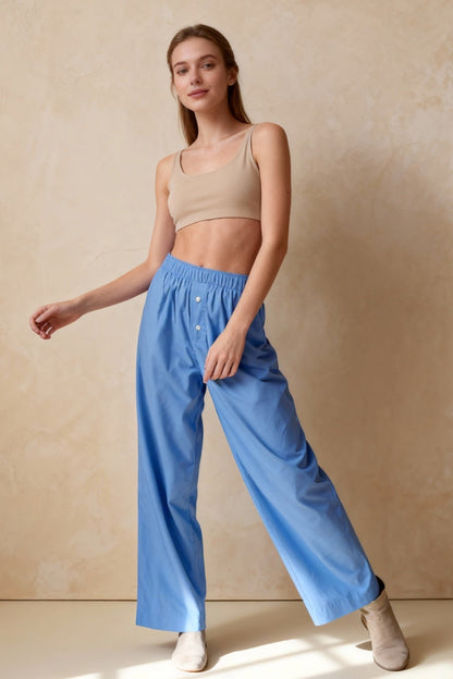 Retro Striped Button High Waist Straight Pant