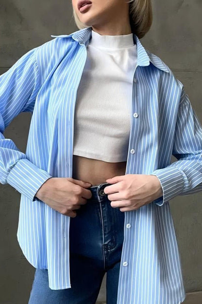 Relaxed Fit Striped Long Sleeve Blouse