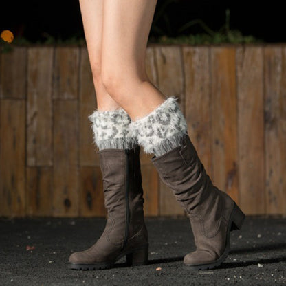 Leopard Print Feather Yarn Boot Cuffs