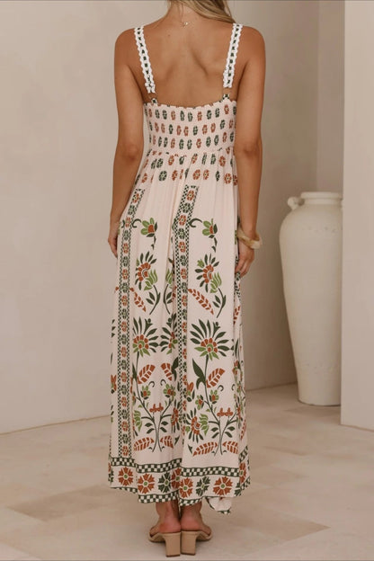 Linen Lace Trim Spaghetti Strap Boho Dress
