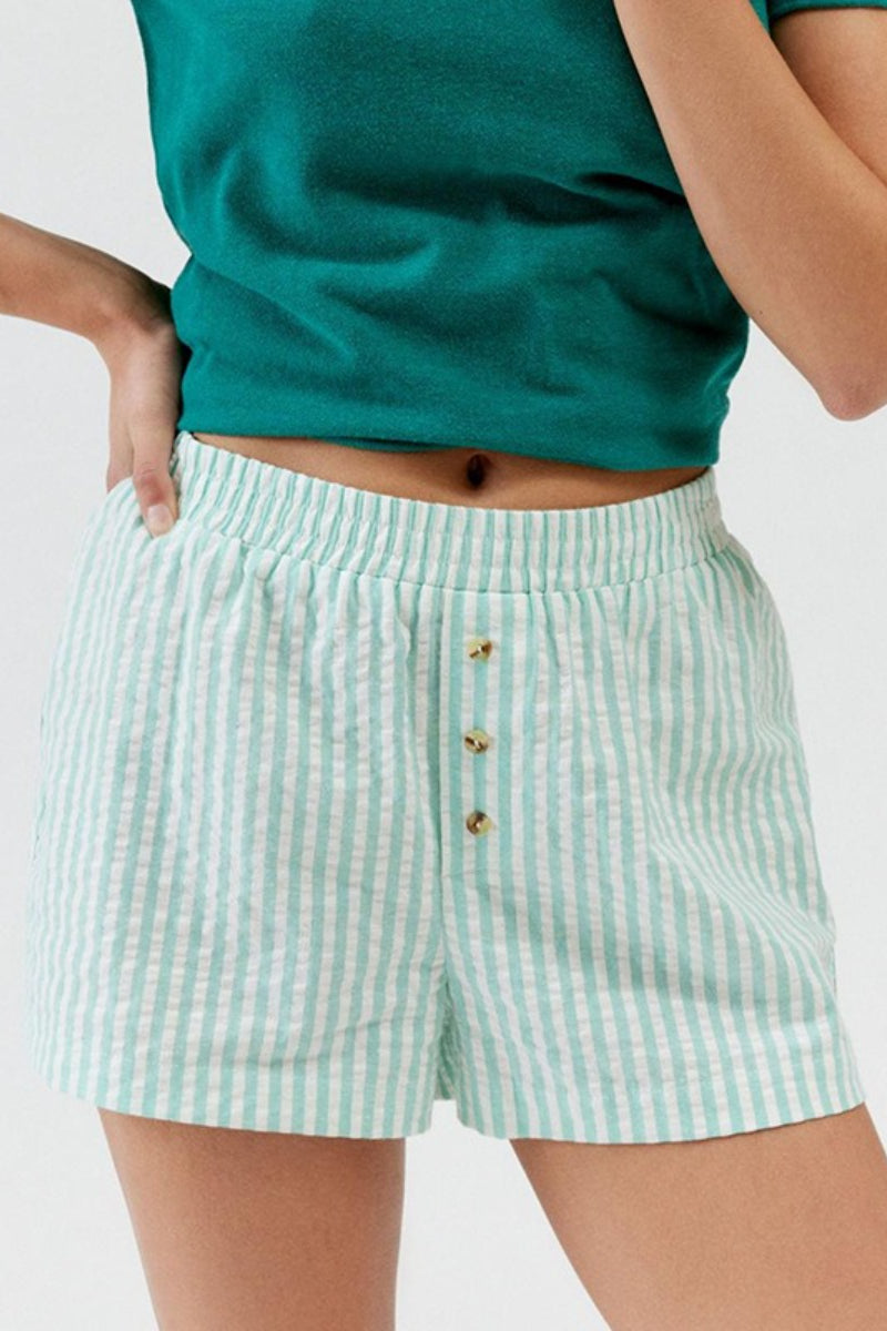 Striped Button Loose Fit Casual Shorts