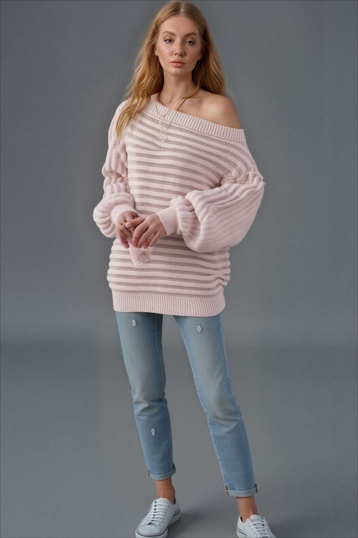 Textured One Shoulder Knit Sweater