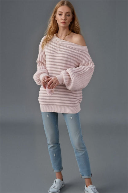 Textured One Shoulder Knit Sweater