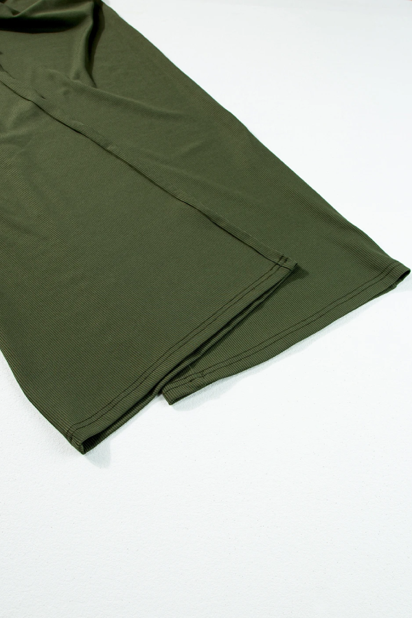Moss Green Sleeveless V Neck Ruched Wide Leg Jumpsuit