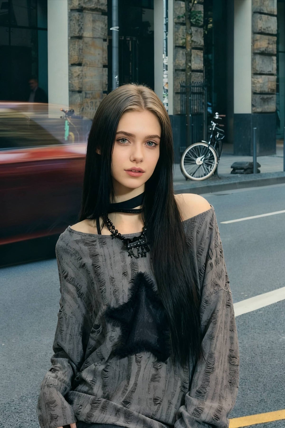 Y2K Grunge Star Distressed Sweater