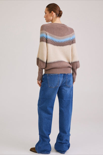 Patchwork Crew Neck Knit Sweater