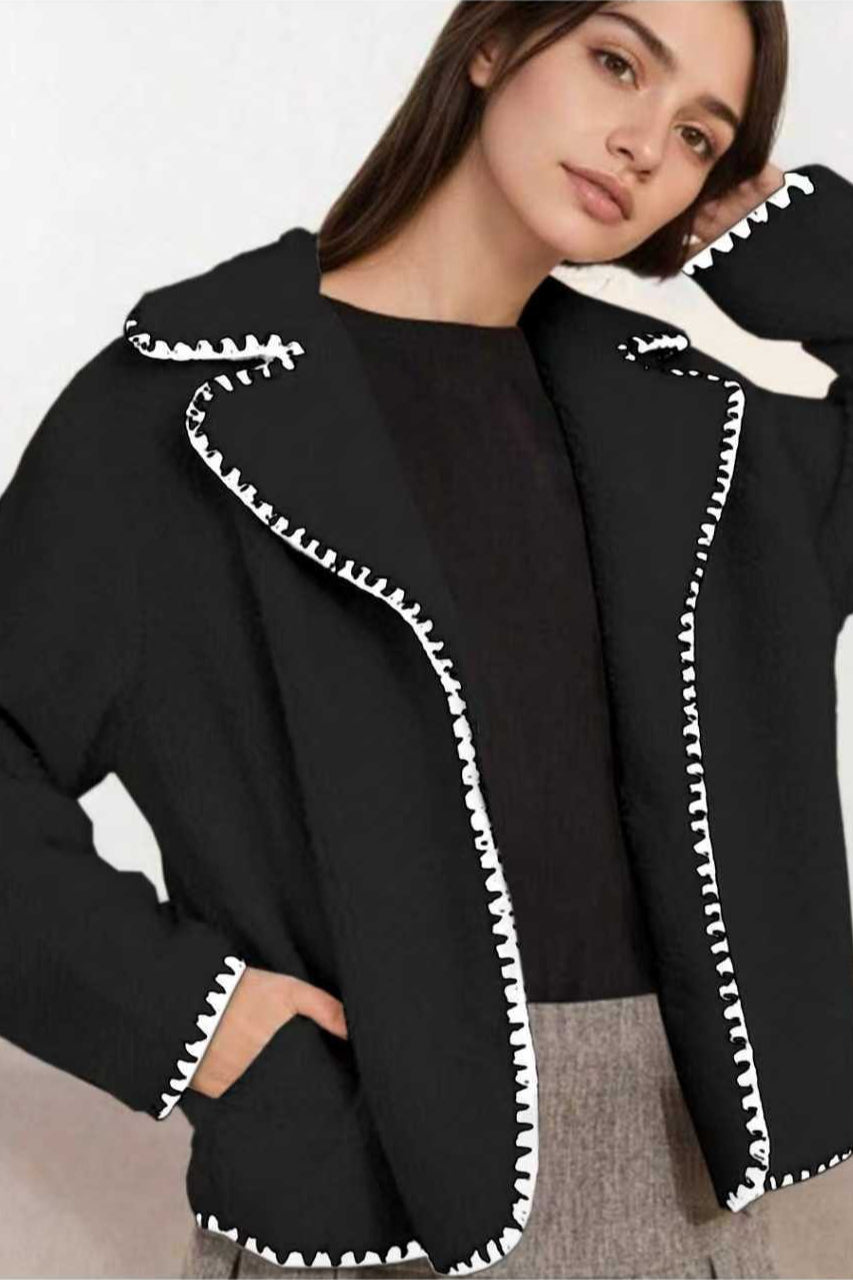 Chic Faux Shearling Lace Trim Oversized Coat
