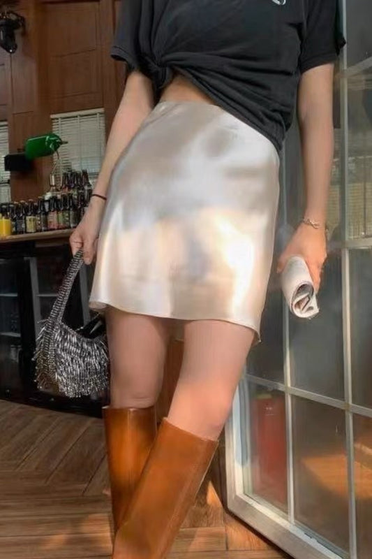 Satin Bias Cut A Line Mini Skirt