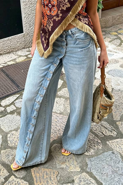 Diagonal Placket Button-down Jeans