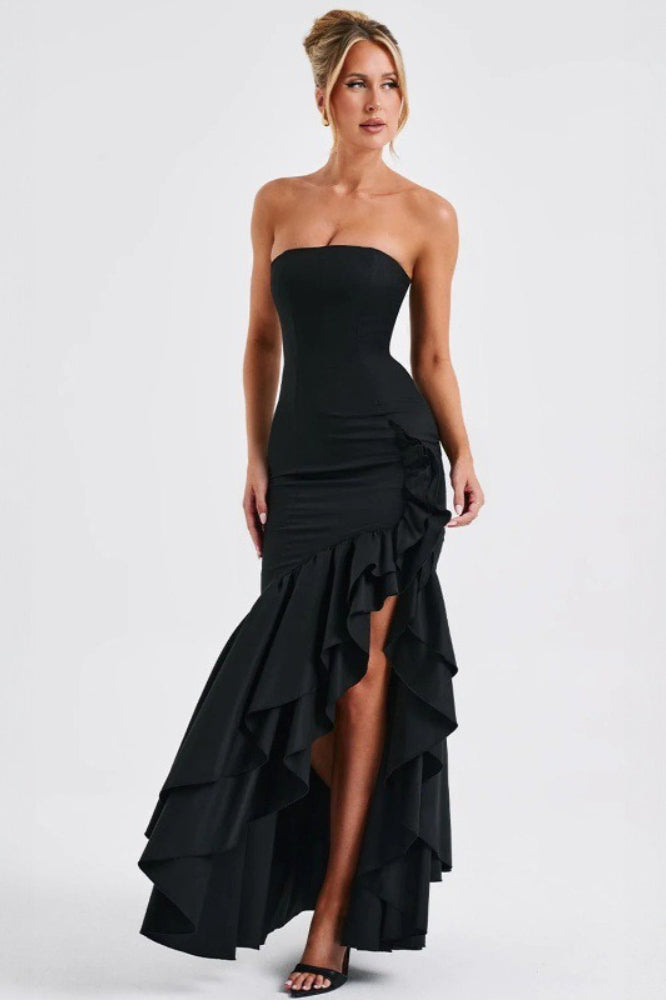 Off Shoulder Strapless Asymmetric Prom Dress