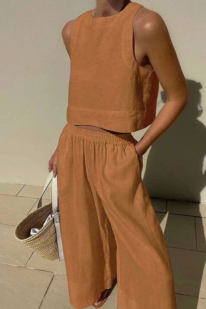 Chic Solid Color Sleeveless 2pieces Set