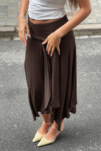 High Waist Tie Detail Asymmetric Skirt