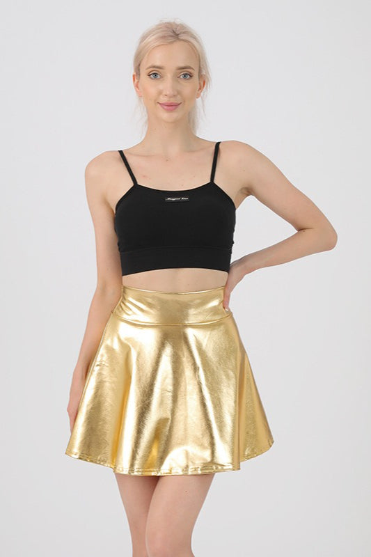 High Waist Solid Color Glossy Performance Skirt