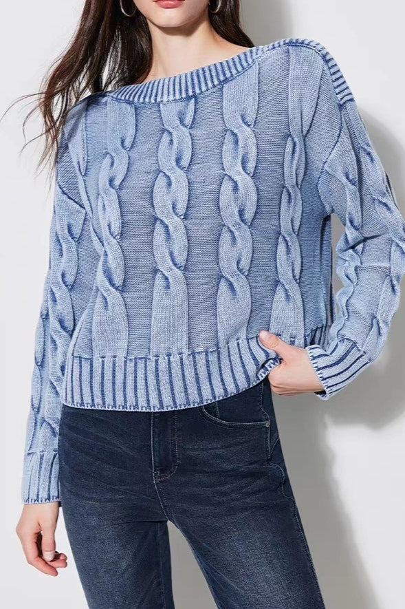 Vintage Cable Knit Off-Shoulder Sweater