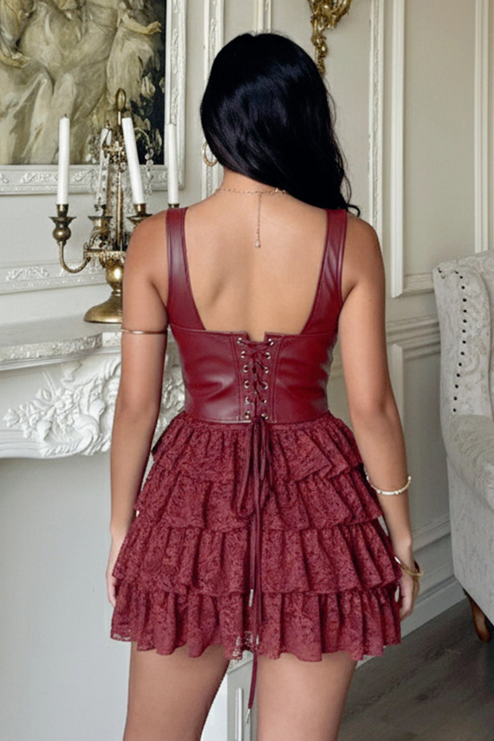 Lace Panel Bustier Tiered Birthday Dress