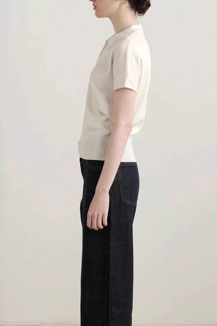 Vintage White Polo Knit Top