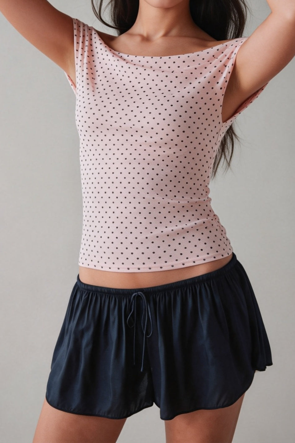 Polka Dot One Shoulder Ruched Crop Top