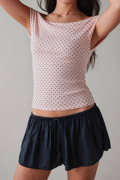 Polka Dot One Shoulder Ruched Crop Top