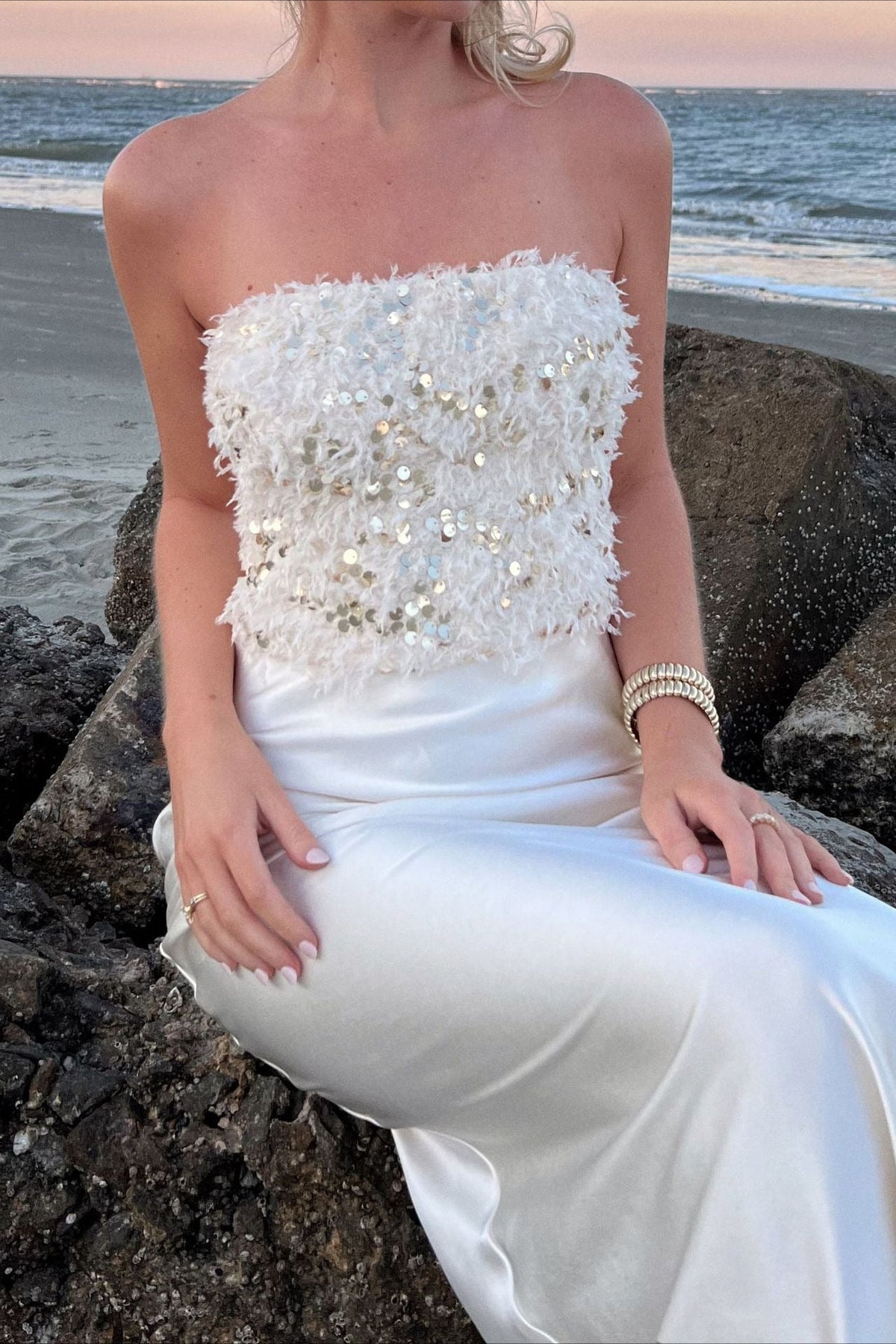 Sequin Fringe Bustier Tube Top
