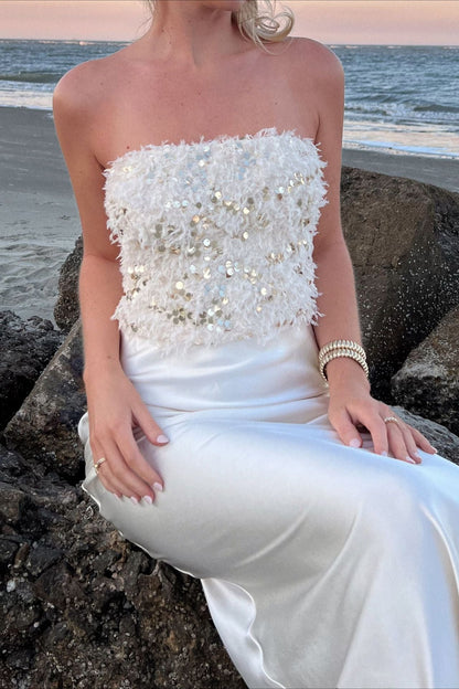 Sequin Fringe Bustier Tube Top