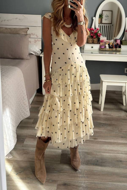 Polka Dot Ruffle Tiered Sleeveless Midi Dress