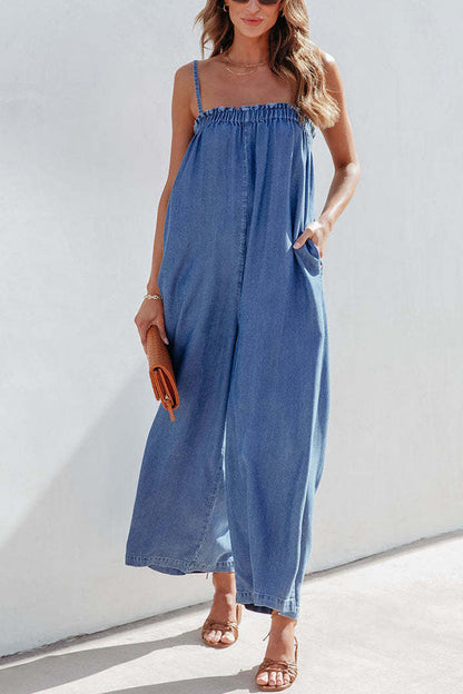 Slender wide-leg pants cropped casual overalls