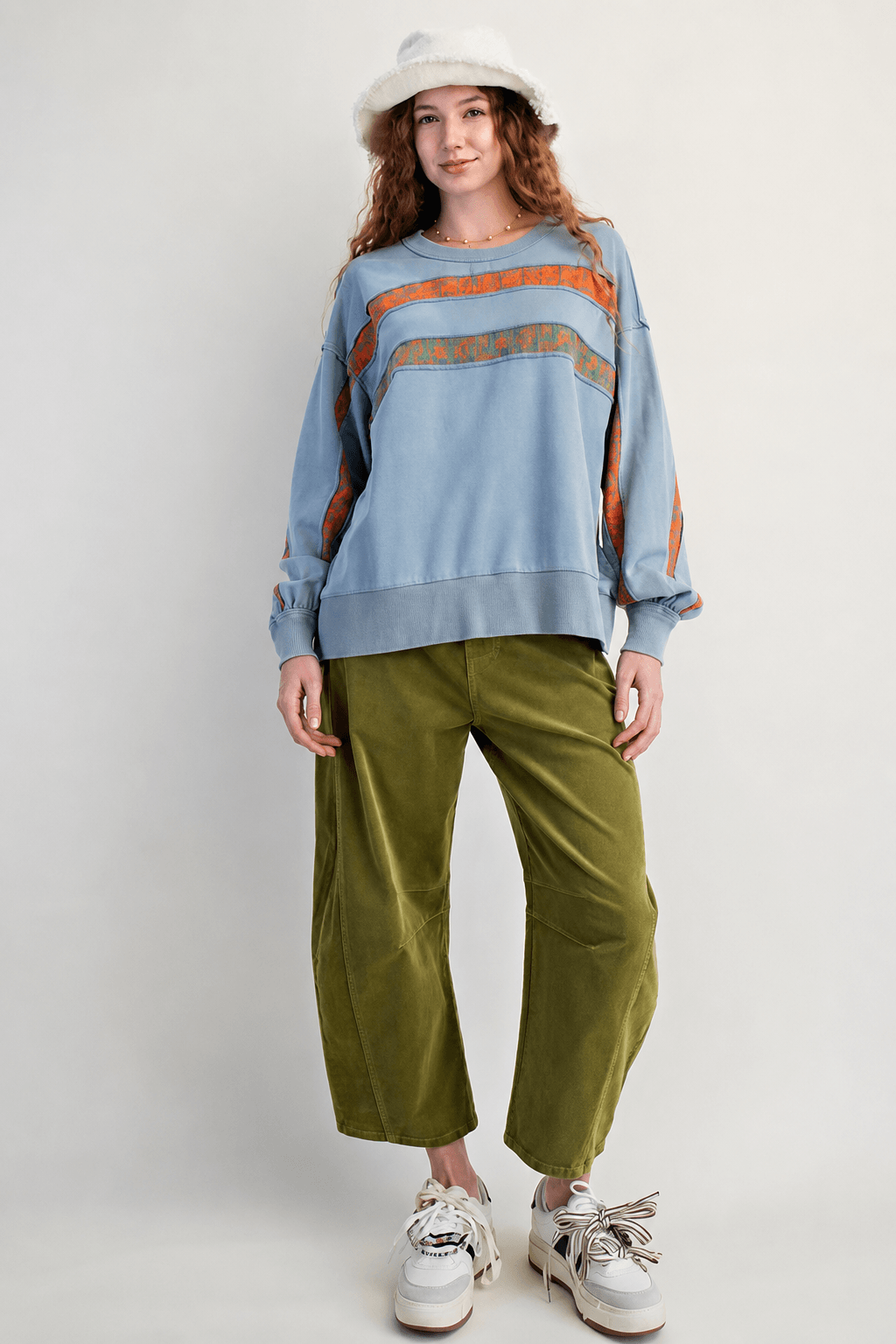 Striped Graphic Crew Neck Sweatshirt