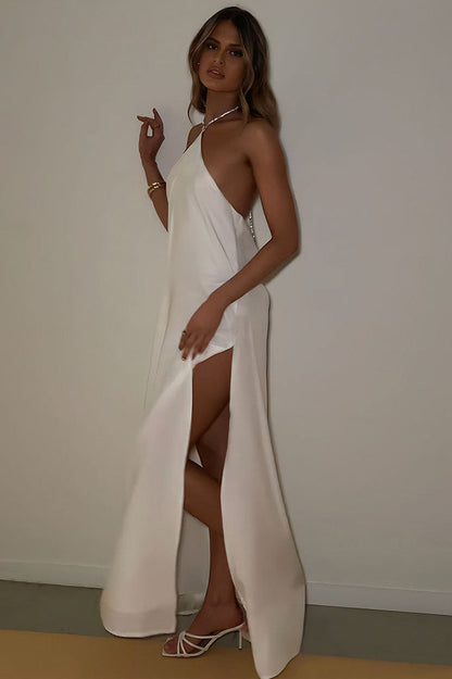 Halter Backless Split Slim Silk Dress