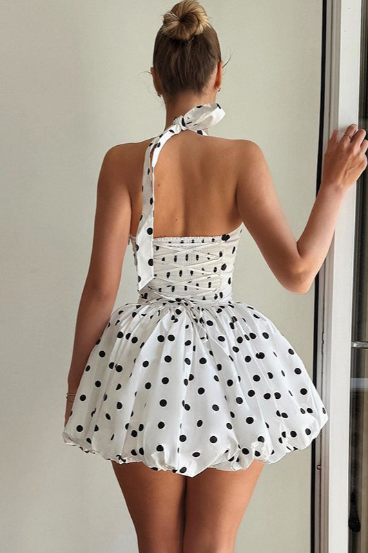 Polka Dot Halter Backless Mini Dress