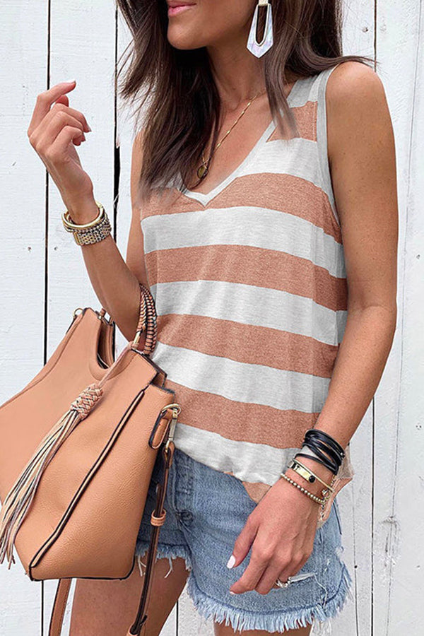 V Neck Striped Tank Top