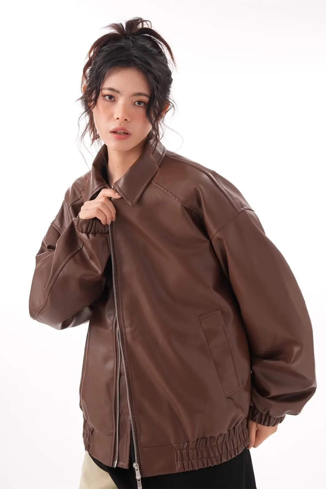 Vintage PU Leather Lapel Jacket