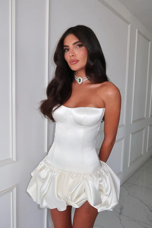 Chic Ruched Strapless A line Cocktail Dress