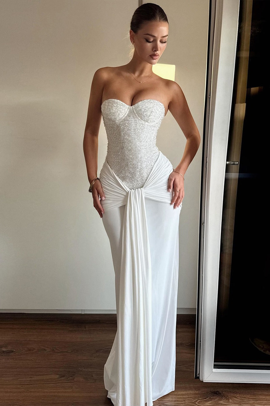 Strapless Rhinestone High Waist Bodycon Dress