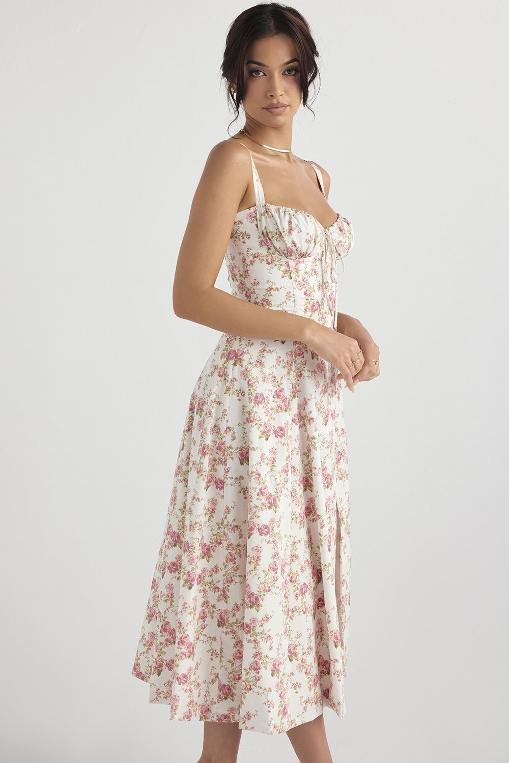 Strap Slit Floral Maxi Floral Dress