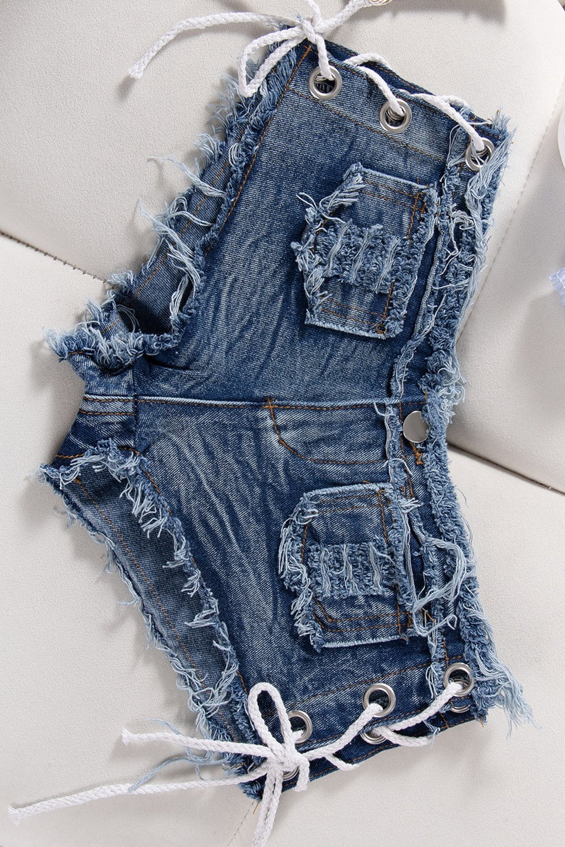 Low Rise Denim Drawstring Bodycon Casual Shorts