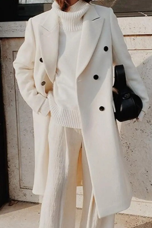 Solid Lapel Double Breasted Slim Overcoat